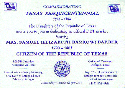 Texas Sesquicentennial-Daughters of The Republic Of Texas